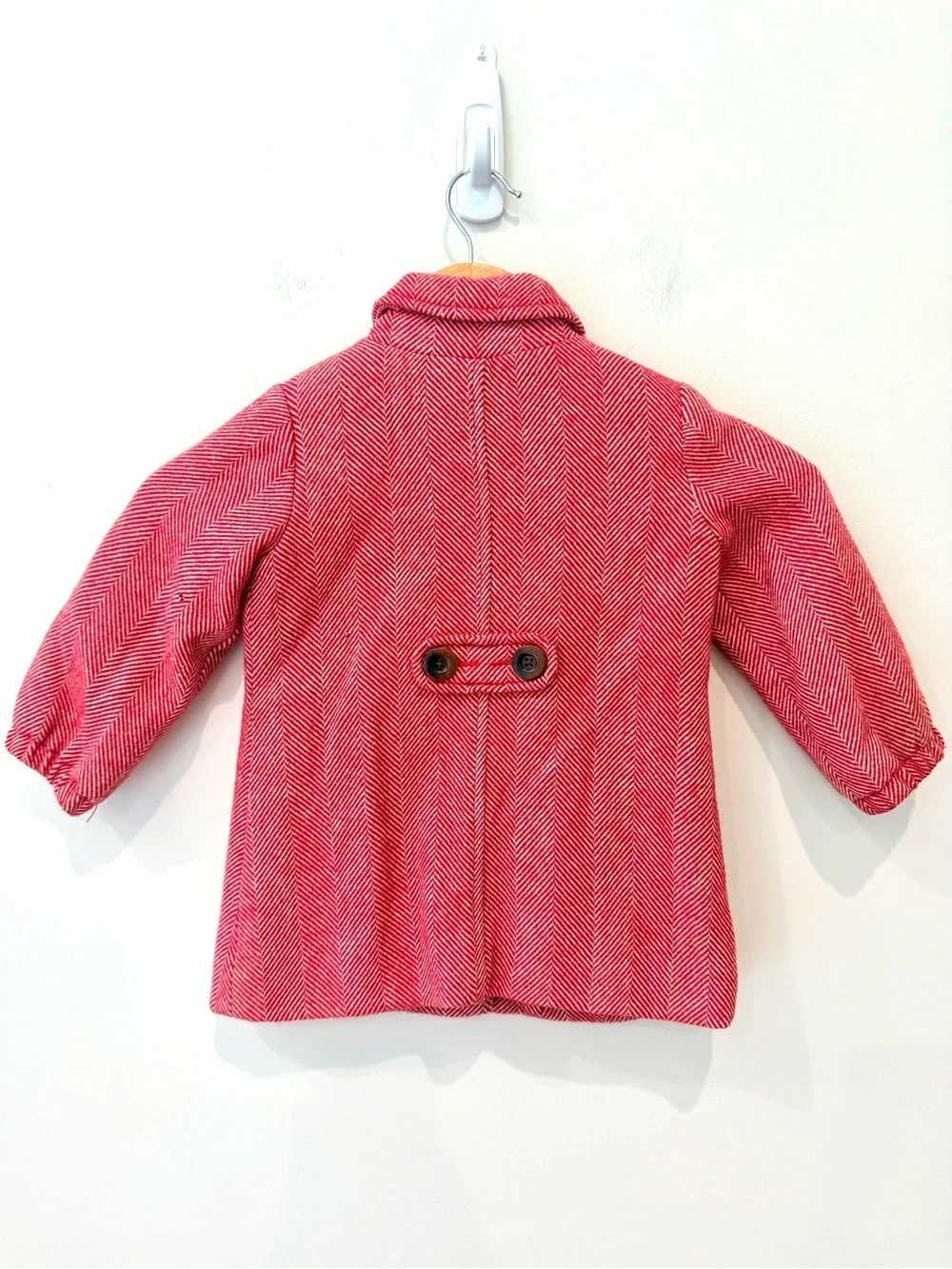 Vintage GAP Girls Red Herringbone Pea Coat holiday wool blend Christmas photos 2